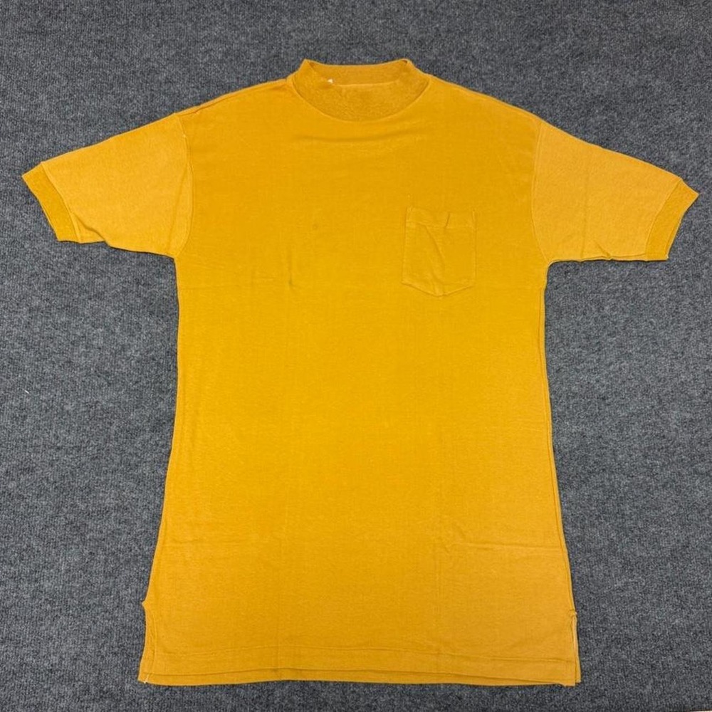 Vintage 70s Kmart Mustard Yellow Mockneck Pocket T-Shirt Mens XL Gold Cotton
